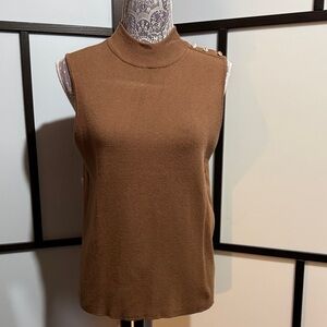 Marled Brown Sleeveless Turtleneck Sweater